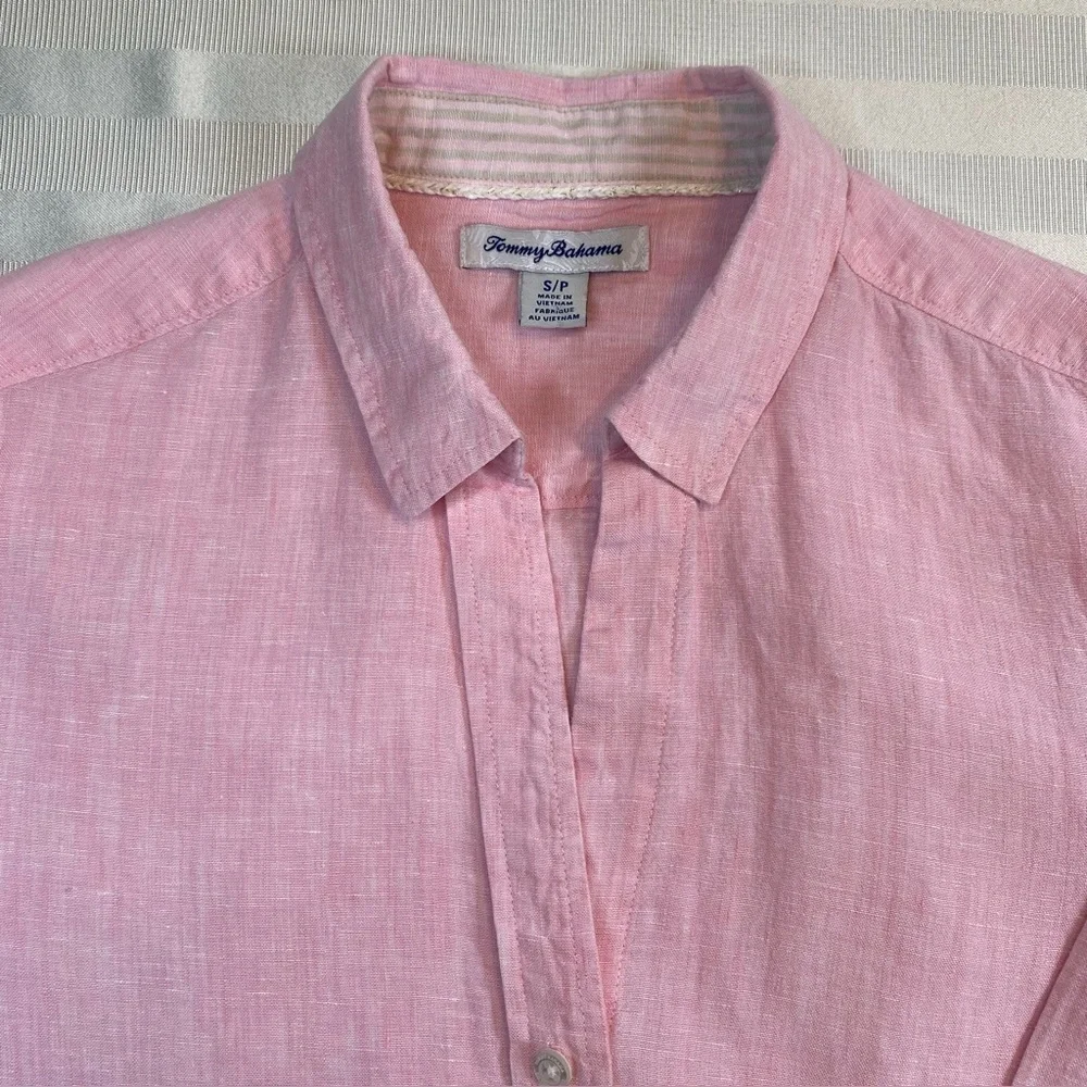 Tommy Bahama 100% Linen Pink Button-Up Shirt Blouse Long Sleeve Sz S/P - Picture 3 of 16